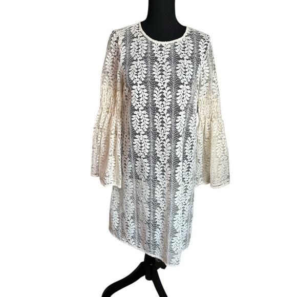 Michael Michael Kors Ivory Bell Sleeve Lace Dress Size M - Picture 2 of 15